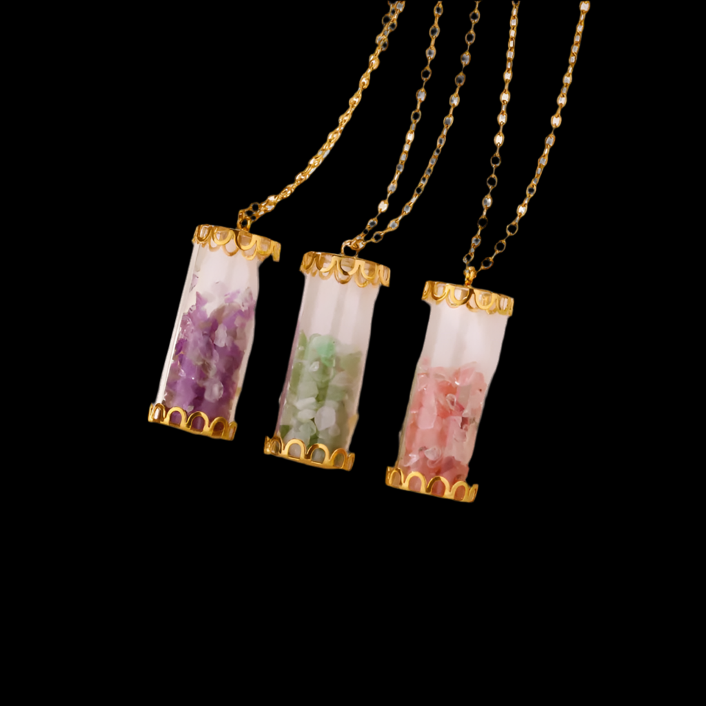 Collar con Colgante de Cristal en forma de cilindro creativo.