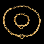 Conjunto de Cadena y Pulsera de Corazón de Moda de Acero de Titanio.