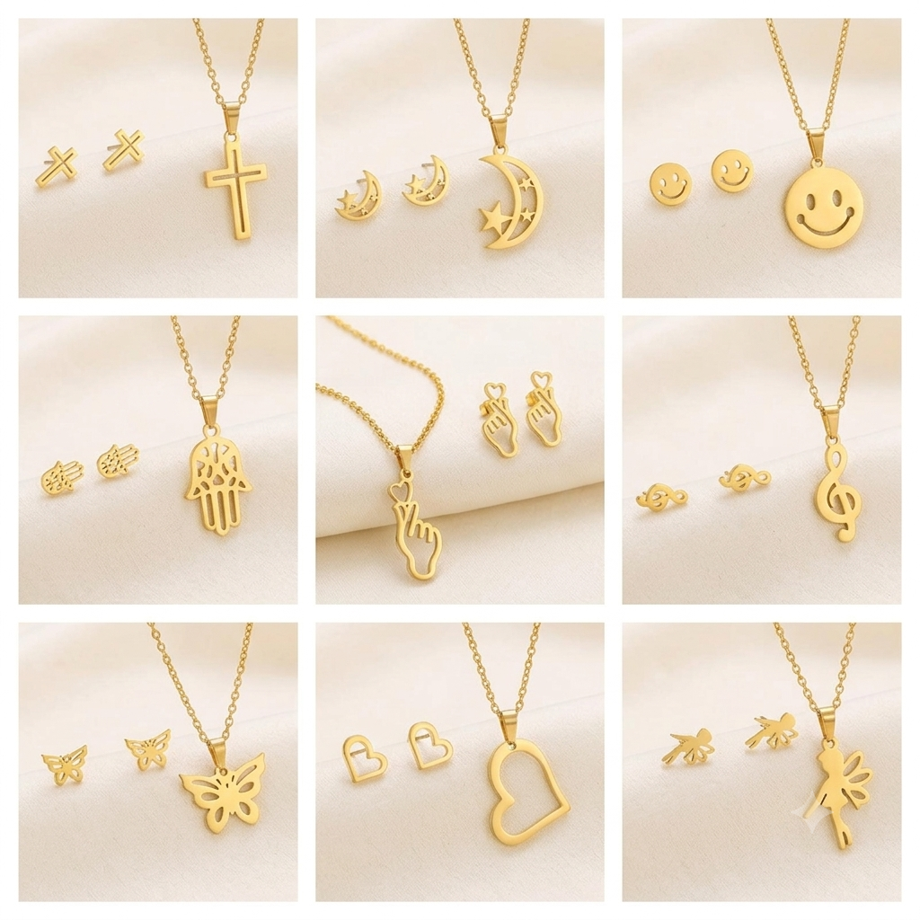 Conjunto de Pendiente y Collar de Acero Inoxidable.