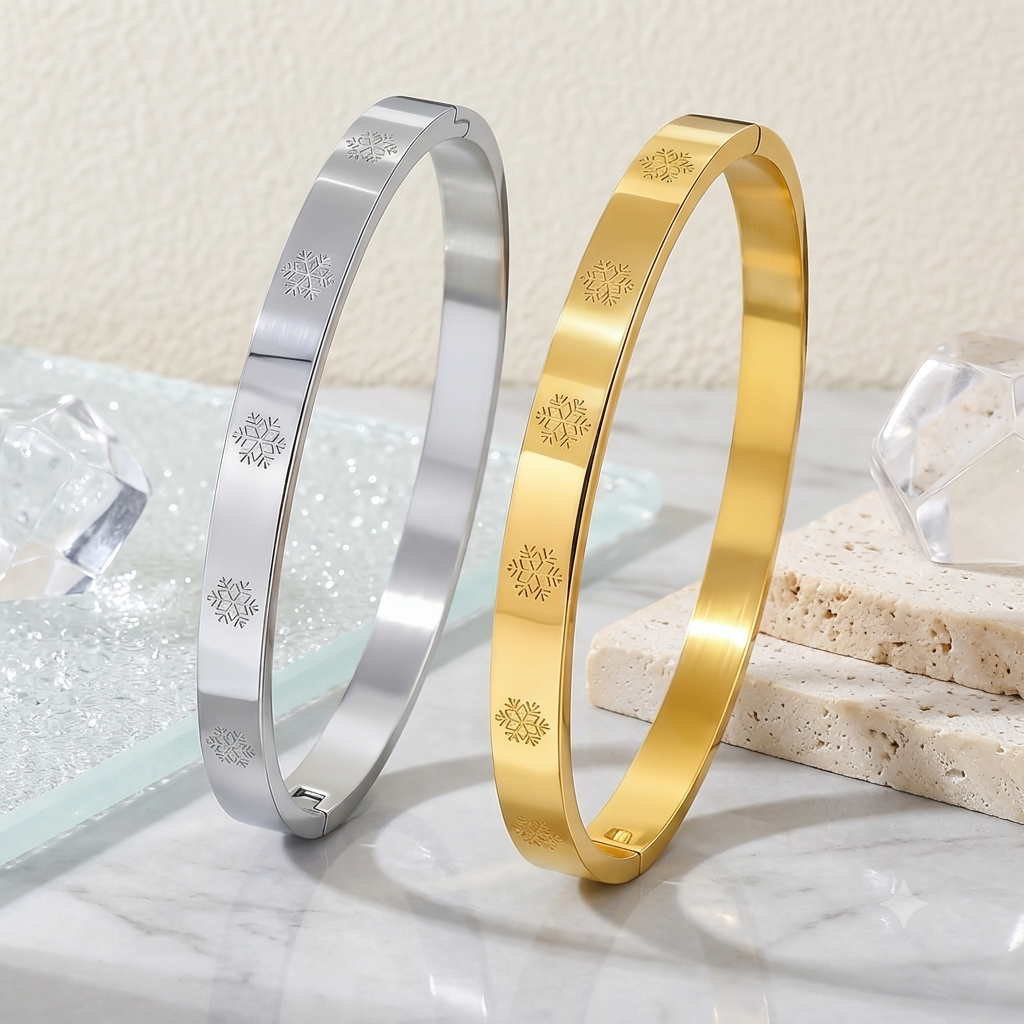 Pulsera Casual Elegante de Copo de Nieve de Acero de Titanio.