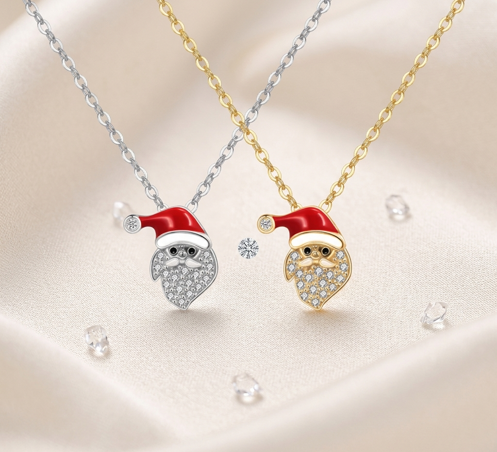 Collar con colgante de Santa Claus de plata esterlina S925.