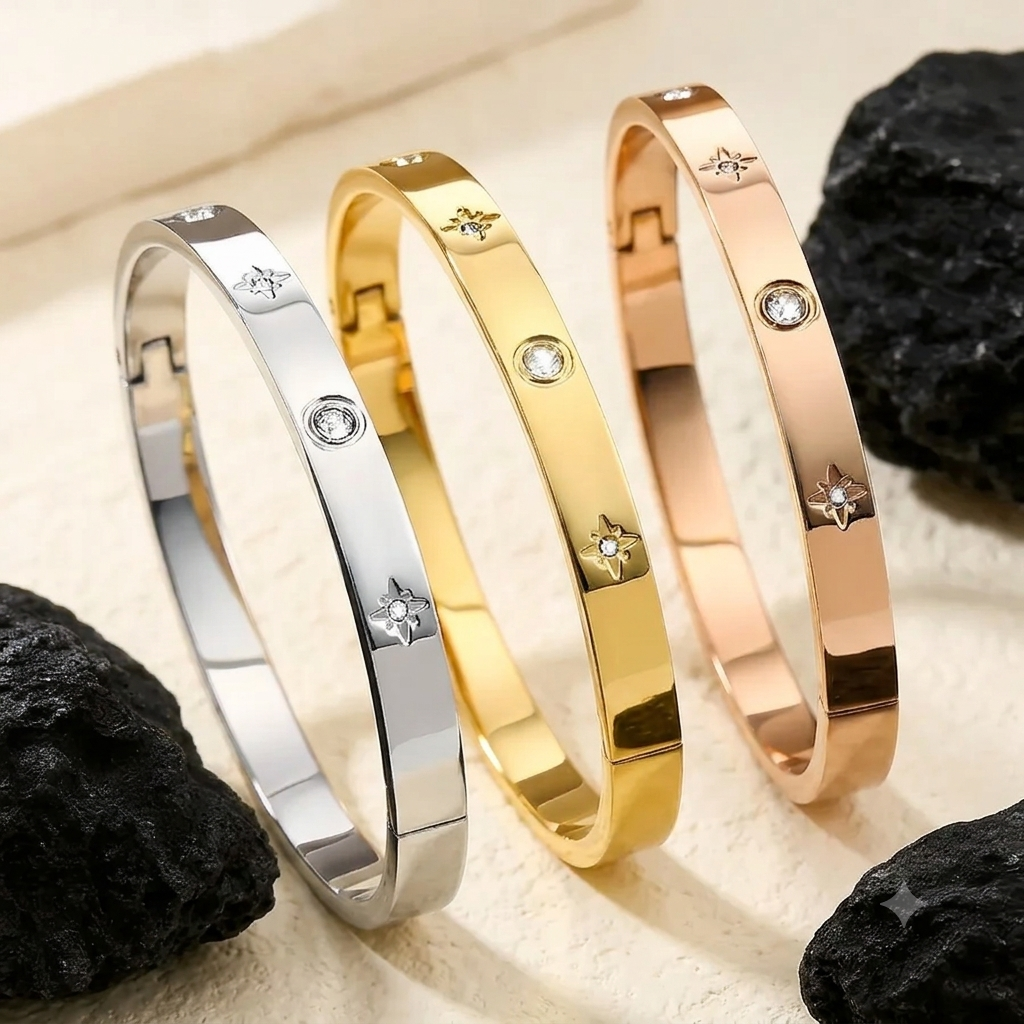 Pulsera de acero de titanio con estrella de ocho puntas.