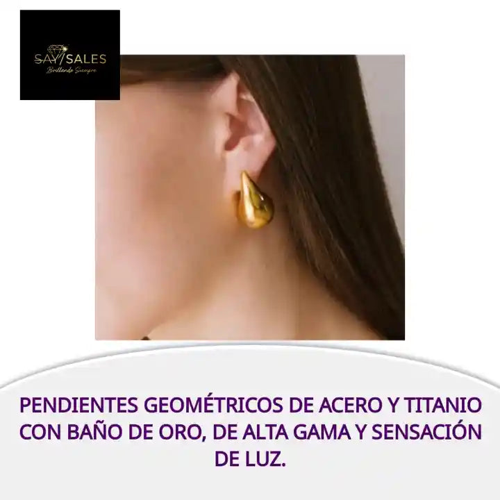 Pendientes geom&eacute;tricos de acero y titanio con ba&ntilde;o de oro, de alta gama y sensaci&oacute;n de luz. by@Outfy
